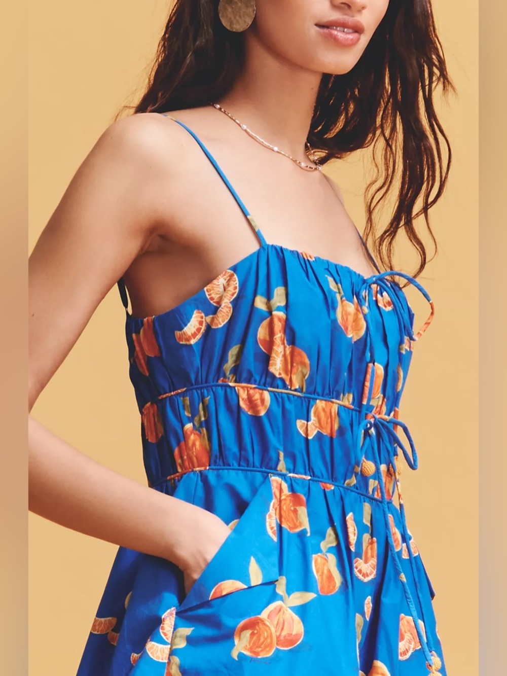 NWT Farm Rio x Anthropologie Orange Fruit Printed Smocked Sleeveless Romper - Picture 2 of 7